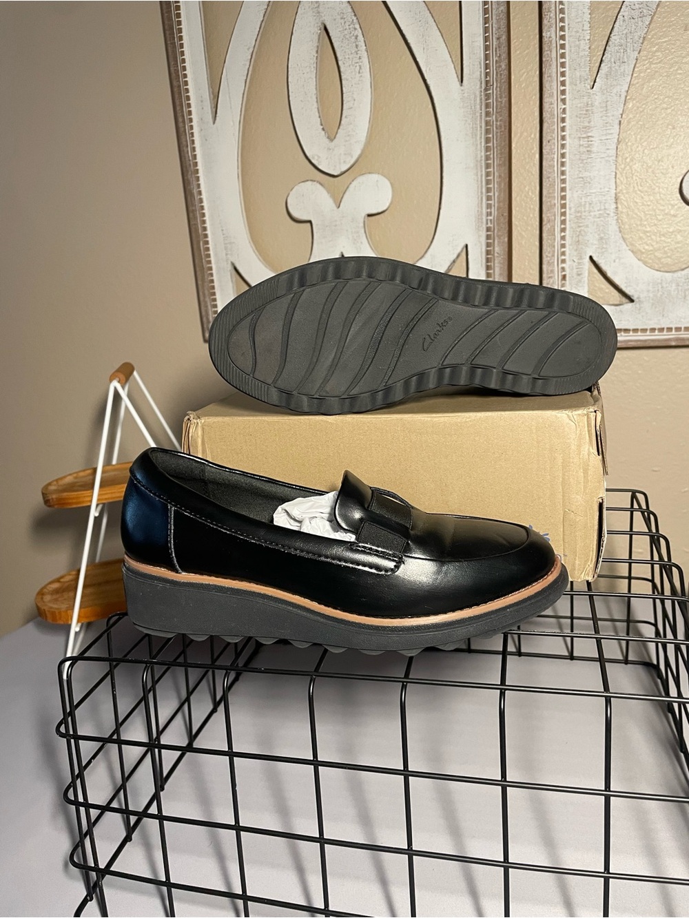 Clarks Black Leather Platform Slip-On Loafers - Picture 5 of 5